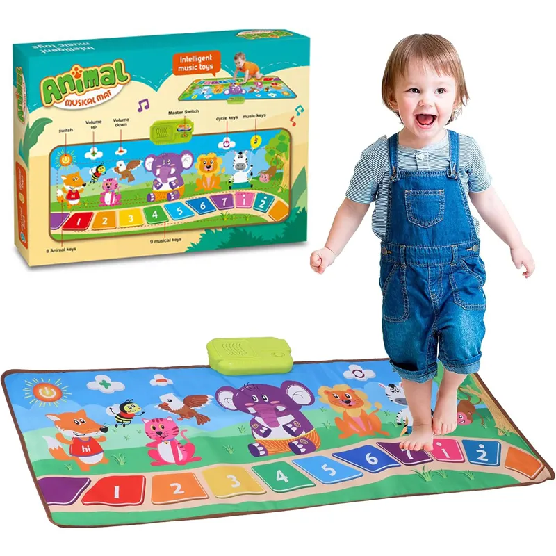 Children Piano Music Play Mat Animal Design Theme, Foldable with 9 Piano Function Keys, High Sensitivity Early Education with Piano Score for Kids (757-11)